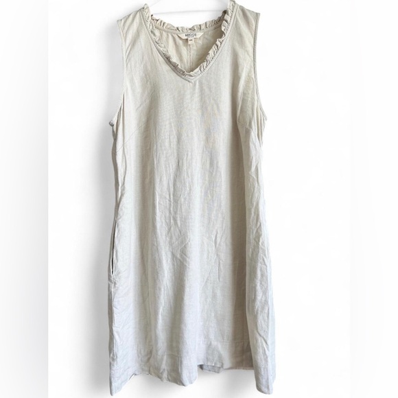 Briggs New York Womens Cream Boho Linen Blend Apron Ruffle Midi Dress Medium - Picture 1 of 7
